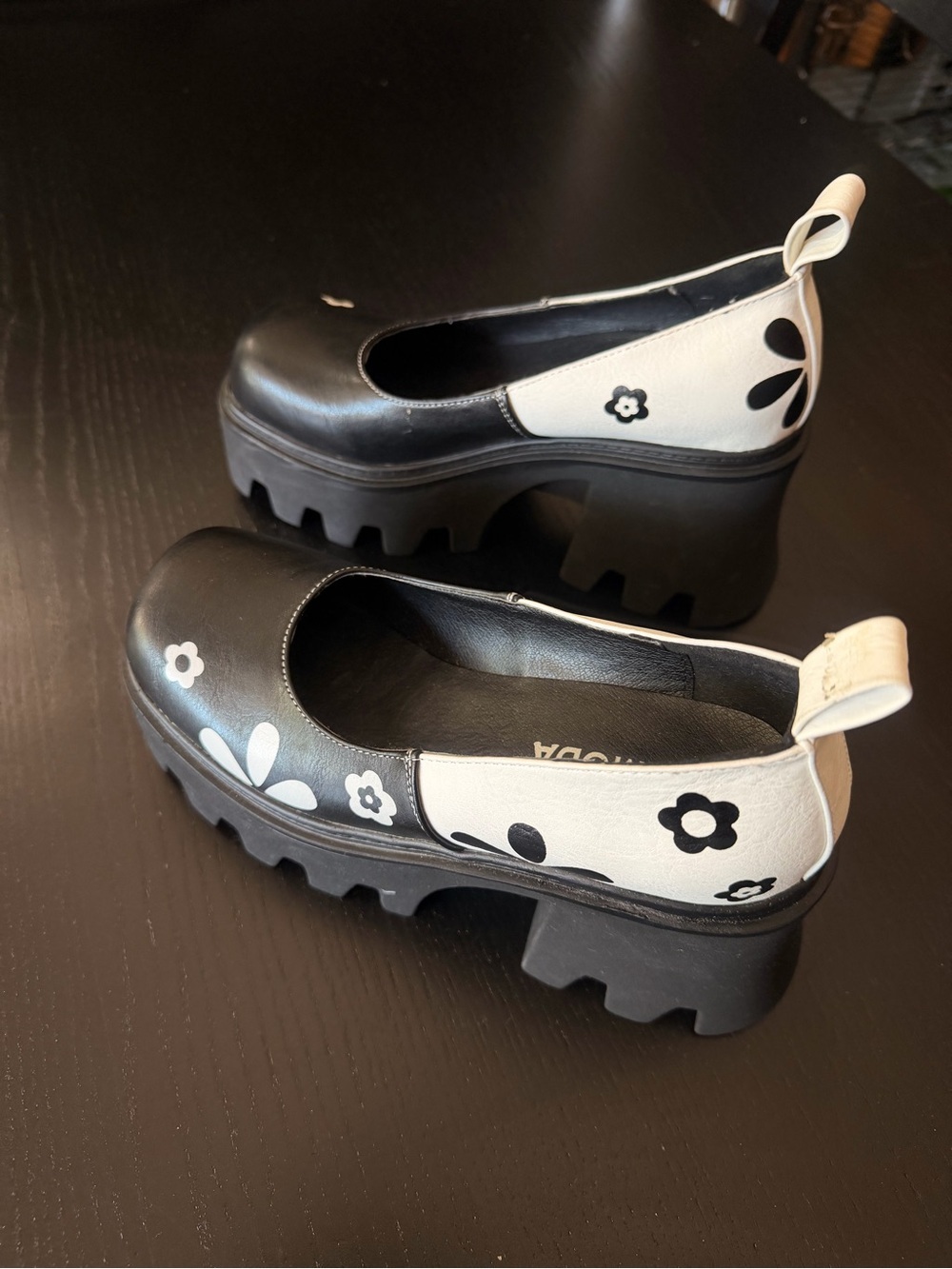 LAMODA Black & White Floral Platform woman’s Mary Janes Shoes